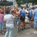 cyclists gathered together